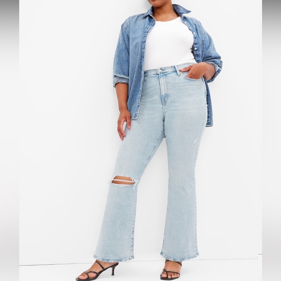 GAP Denim - Gap Women’s 70’s Flare Stretch High Rise Distressed Blue Jeans Plus Size 16/33